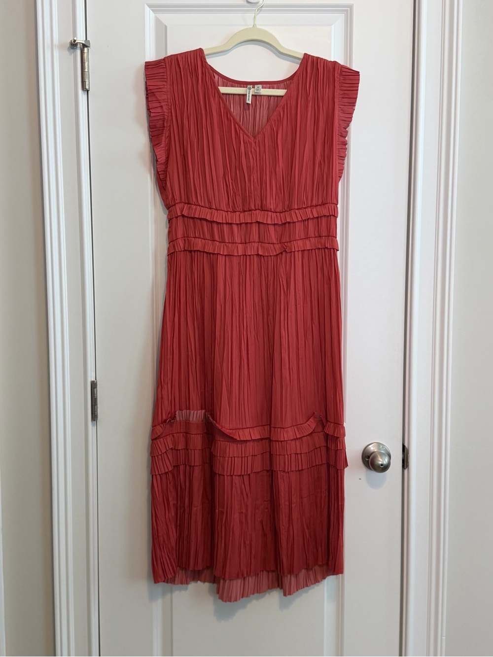 Versona Pleated Midi Dress in Coral Red